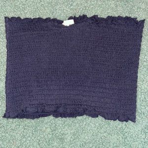 Navy Blue Cinched Tube Top w/ Ruffle Trim